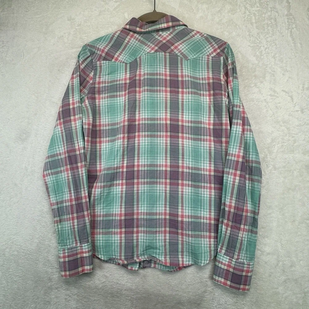 Ralph Lauren Pearl Snap Shirt Boys 16 Plaid Western Long‎ Sleeve Multicolor